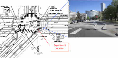 Figure 3 shows a plan-view drawing of the proposed bicycle improvements to be made at the intersection of Bannock Street and 14th Avenue.