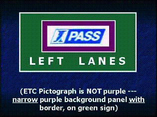 Example 3 shows ETC Pictograph is NOT purple --- narrow purple background panel with border, on green sign.
