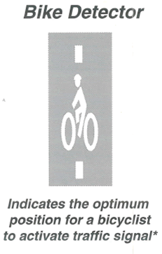 A figure of a Bike Detector - Indicates the optimum position for a bicyclist to activate traffic signal*.