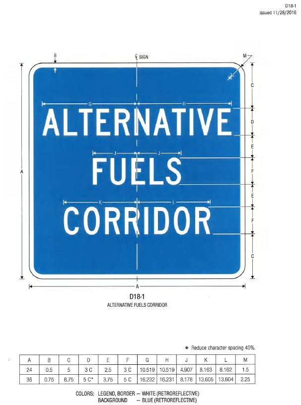 A technical drawing for the D18-1 Alternative Fuels Corridor