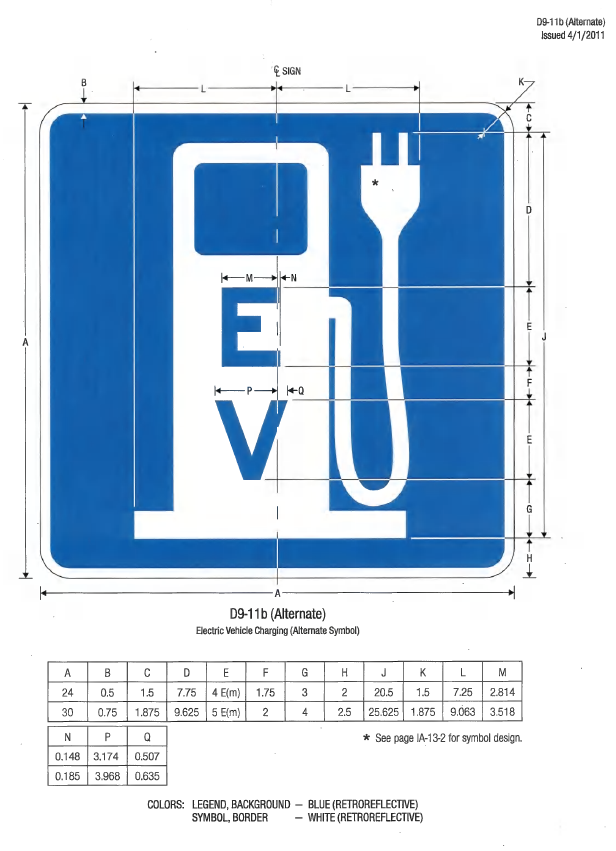 A technical drawing for the D9-11b (Alternate) Electric Vehicle Charging (Alternate Symbol)