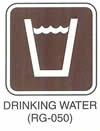 Motorist Services and Recreation Sign "DRINKING WATER (RG-050)" is shown with a drinking glass with a wave at the top.