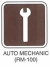 Motorist Services and Recreation Sign "AUTO MECHANIC (RM-100)" is shown with a symbol of a vertical wrench.