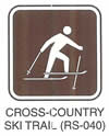 Motorist Services and Recreation Sign "CROSS-COUNTRY SKI TRAIL (RS-040)" is shown with a symbol of a person on skis with one foot raised and holding ski poles.
